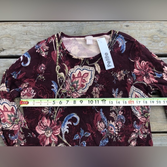 Chico's NWOT Women's Floral Knit Top Brown Button Cuff Sweater - Picture 2 of 7